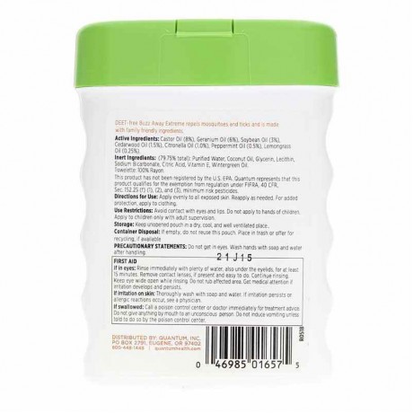 Buzz Away Extreme Natural Insect Repllent Deet-Free Towelettes