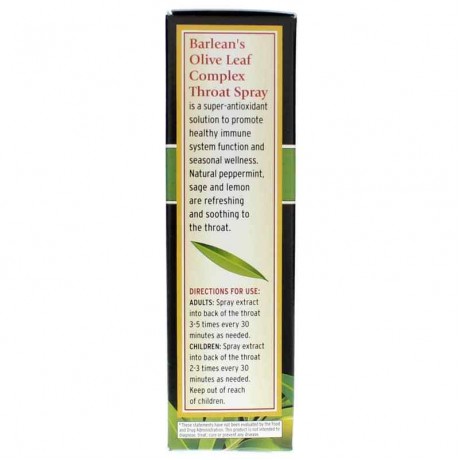 Barleans Organic Oils Olive Leaf Complex Throat Spray